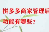 拼多多商家管理后臺功能有哪些？