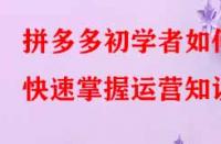 拼多多初學者如何快速掌握運營知識？