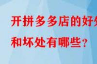 開拼多多店的好處和壞處有哪些？