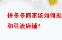 拼多多商家該如何推廣和引流店鋪？