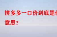 拼多多一口價到底是什么意思？