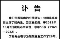 【火蝠電商資訊】華為監事會副主席丁耘去世